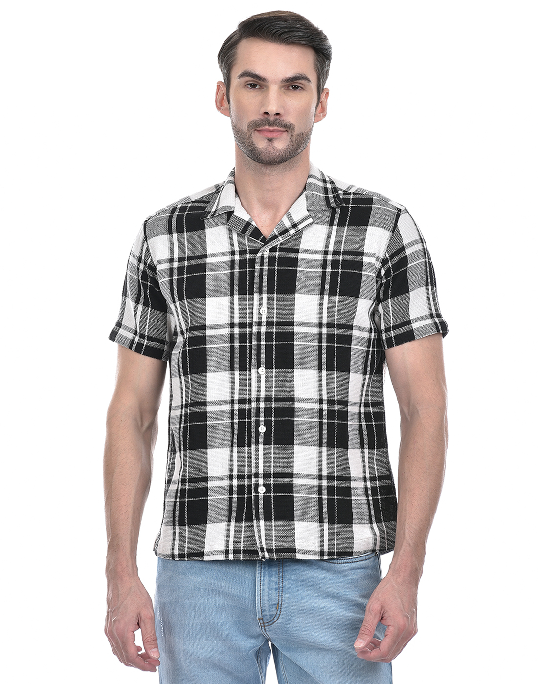Numero Uno Men Checkered Black Shirt